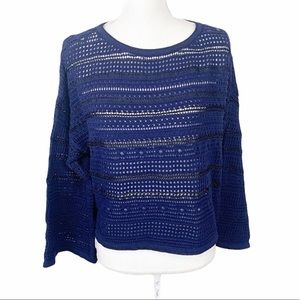 Ceny Sweater Women Medium Blue Lightweight Cotton Open Knit Pullover Casual